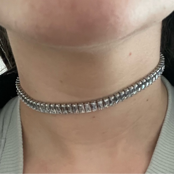 Silver Crystal Choker Necklace - Picture 2 of 3